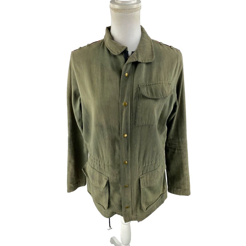 John Eshaya Womens Olive Field Southwest Aztec Art‎ Cargo Jacket M/L
